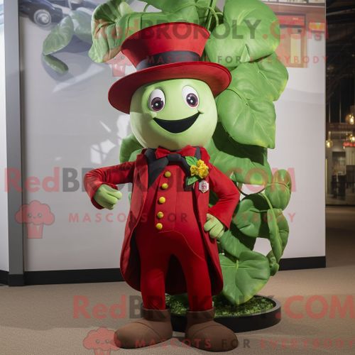 Personnage De Costume De Mascotte Redbrokoly De Haricot Rouge Habillé Avec Des Épingles De Costume Et De Chapeau