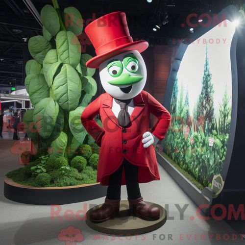 Personnage De Costume De Mascotte Redbrokoly De Haricot Rouge Habillé Avec Des Épingles De Costume Et De Chapeau