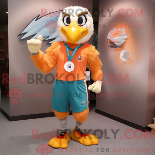 Costume De Mascotte Redbrokoly D Aigle Pêche Personnage Habillé Avec Un Short De Course Et Des Colliers