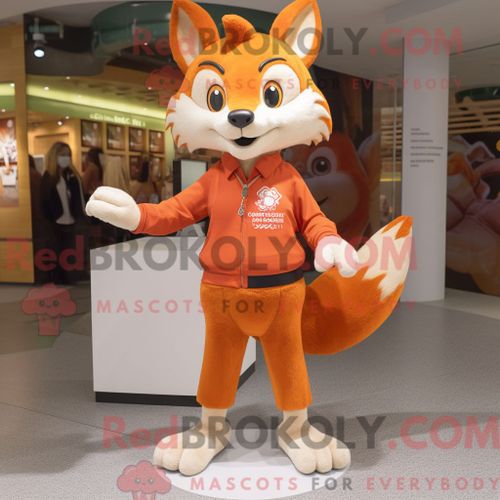 Costume Mascotte Redbrokoly De Renard Habillé Avec Un Jegging Et Des Épingles À Cheveux