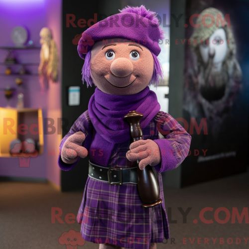 Costume Mascotte Redbrokoly D Hippopotame Violet Personnage Habillé D Un Cardigan Et De Lunettes