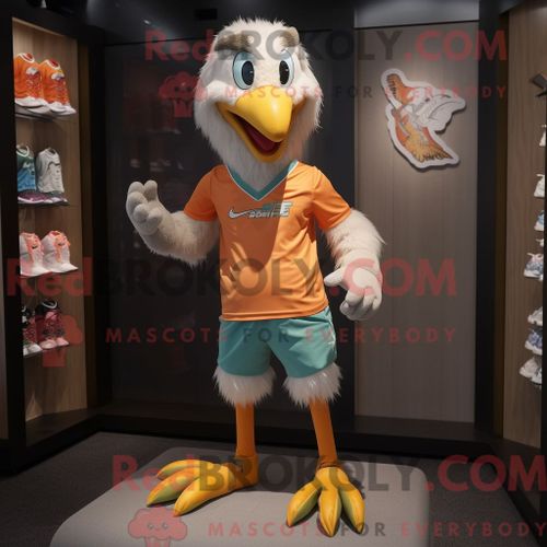Costume De Mascotte Redbrokoly D Aigle Pêche Personnage Habillé Avec Un Short De Course Et Des Colliers