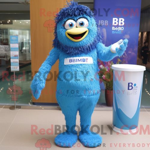 Costume Mascotte Redbrokoly Biryani Bleu Habillé D Un Maillot De Bain Une Pièce Et De Montres Numériques