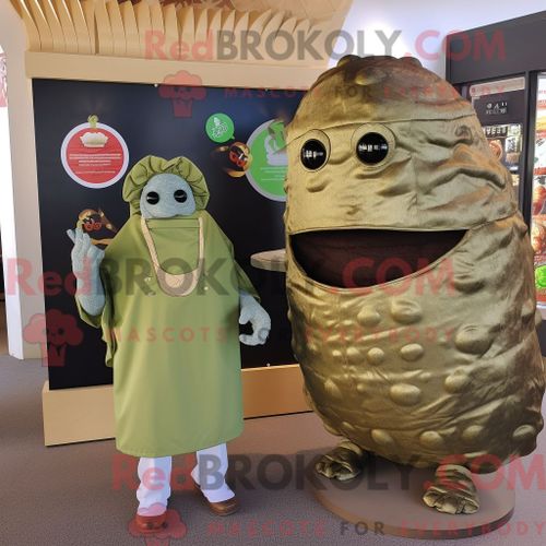 Personnage De Costume De Mascotte Redbrokoly De B?uf Olive Wellington Habillé Avec Une Couverture Et Des Montres