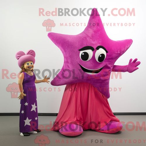 Costume De Mascotte Redbrokoly D Étoile De Mer Magenta Personnage Habillé D Une Robe De Soirée Et De Montres