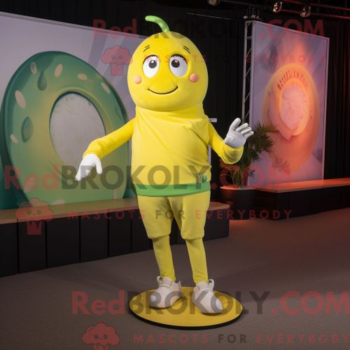 Personnage De Costume De Mascotte Redbrokoly De Fer À Cheval Jaune Citron Habillé Avec Un Débardeur Et Des Bracelets De Cheville