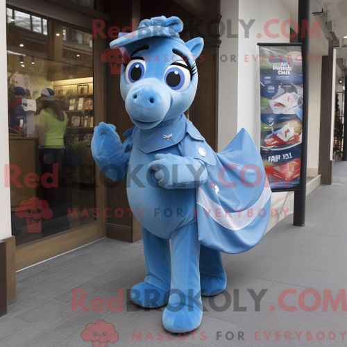 Costume Mascotte Redbrokoly De Mare Bleue Habillé Avec Une Jupe Portefeuille Et Des Pochettes