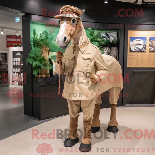 Costume Mascotte Redbrokoly De Cheval Bronzé Personnage Habillé D Un Pantalon Chino Et D Un Béret
