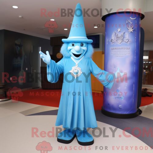 Costume De Mascotte Redbrokoly De Magicien Bleu Ciel Habillé D Une Robe Taille Empire Et De Bérets
