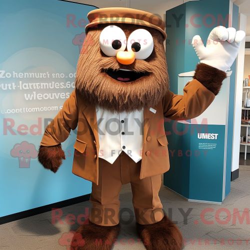 Personnage De Costume De Mascotte Redbrokoly Momentum Marron Habillé Avec Une Chemise Habillée Et Des Cravates