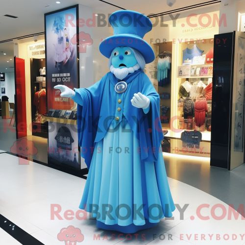 Costume De Mascotte Redbrokoly De Magicien Bleu Ciel Habillé D Une Robe Taille Empire Et De Bérets