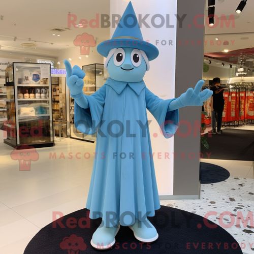 Costume De Mascotte Redbrokoly De Magicien Bleu Ciel Habillé D Une Robe Taille Empire Et De Bérets