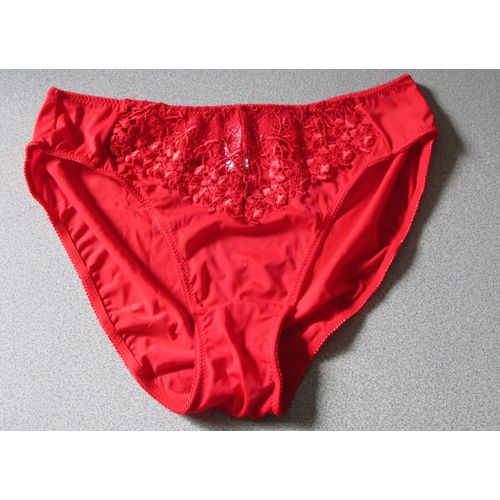 Culotte Femme En Tissu Souple 58%Polyester/31%Polyamide/11%Élasthane-Rouge Brillant Avec Bandeau De Devant En Dentelle-Fond Doublé 100%Coton - Taille 48