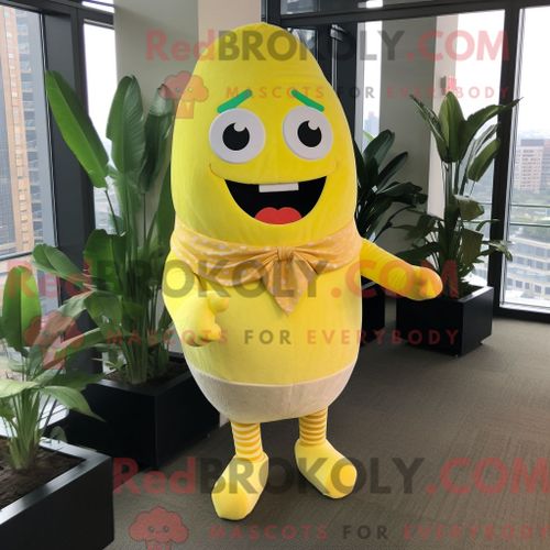 Personnage De Costume De Mascotte Redbrokoly De Sushi Jaune Citron Habillé Avec Un Pantalon Habillé Et Des Coussinets De Pied