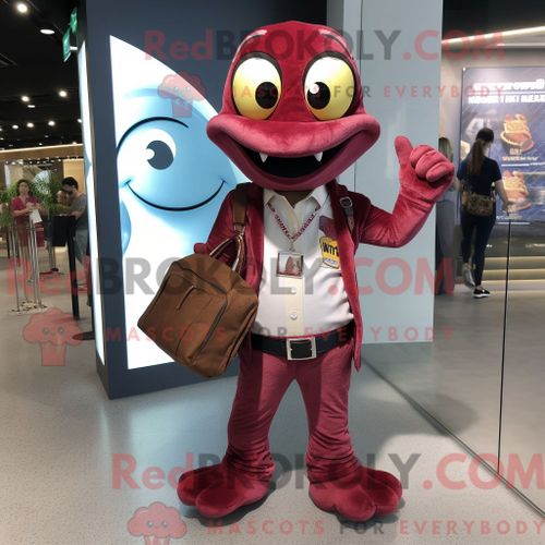 Personnage De Costume De Mascotte Redbrokoly De Python Marron Habillé Avec Un Jean Évasé Et Des Portefeuilles