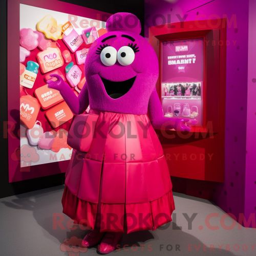 Personnage De Costume De Mascotte Redbrokoly Magenta Candy Box Habillé Avec Une Robe Taille Empire Et Des Porte-Monnaie