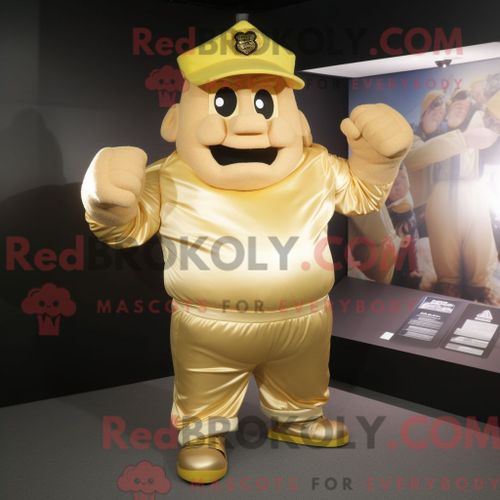 Costume Mascotte Redbrokoly De Gold Strongman Personnage Habillé Avec Une Blouse Et Des Casquettes