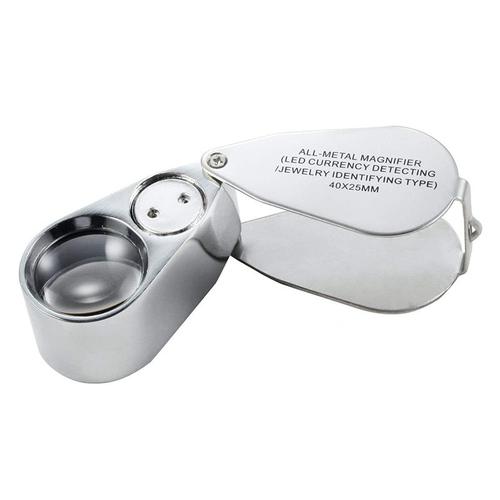 Loupe de bijoutiers illuminée en métal haut 40X, Loupe de poche pliante Loupe de bijoutiers avec lumière LED