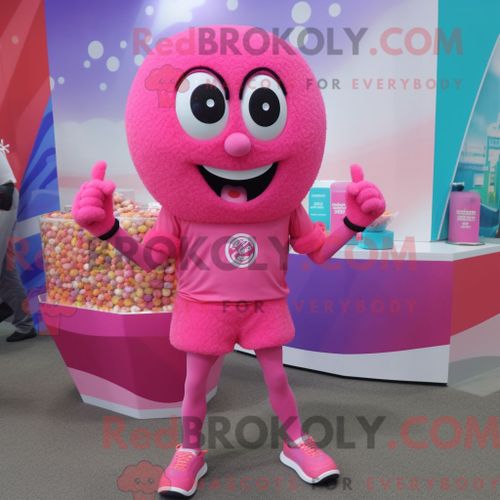 Costume Mascotte Redbrokoly De Pink Candy Personnage Habillé Avec Un Short Et Des Colliers