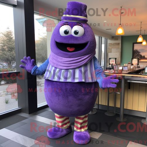 Personnage De Costume De Mascotte Redbrokoly De Burgers À La Lavande Habillé Avec Un Pantalon Habillé Et Des Mitaines