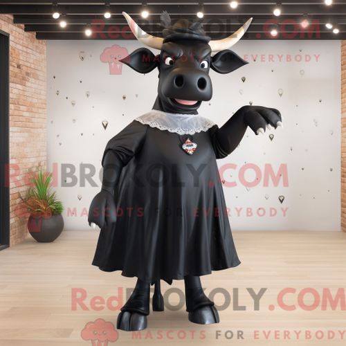 Costume De Mascotte Redbrokoly De Taureau Noir Habillé D Une Robe Taille Empire Et De Cravates
