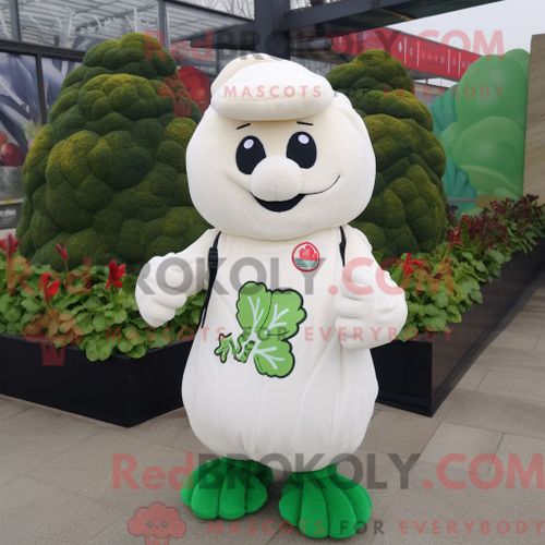 Costume Mascotte Redbrokoly De Chou-Fleur Personnage Habillé D Un Manteau Et De Bonnets