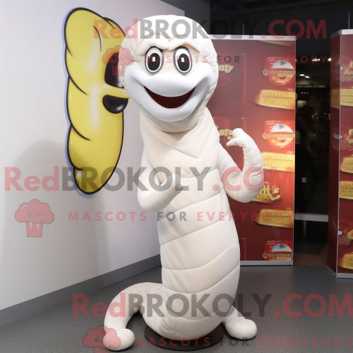 Mascotte Redbrokoly De Python Blanc Costume De Personnage Habillé Avec Un Body Et Des Pinces À Chaussures