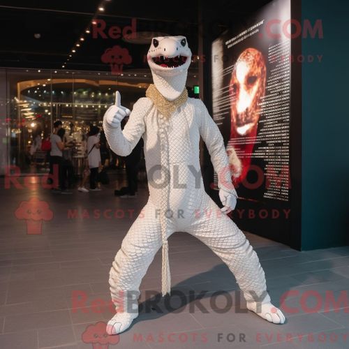 Mascotte Redbrokoly De Python Blanc Costume De Personnage Habillé Avec Un Body Et Des Pinces À Chaussures