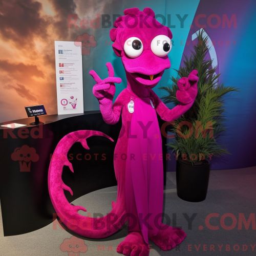 Costume De Mascotte Redbrokoly Magenta Hydra Habillé D Une Robe De Soirée Et D Épingles À Cravate