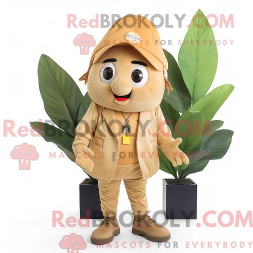 Costume De Mascotte Redbrokoly Tan Mango Habillé Avec Une Veste Et Des Bracelets De Cheville