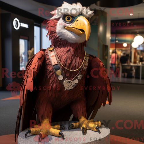 Costume De Mascotte Redbrokoly D Aigle De Maroon Haast Habillé Avec Un Jean Et Des Colliers