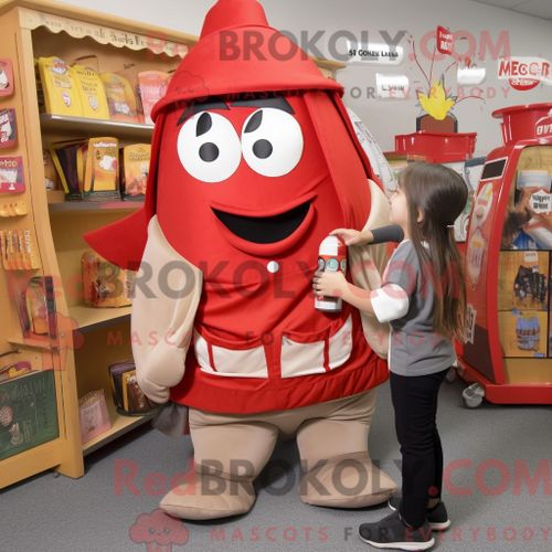 Costume De Mascotte Redbrokoly De Chevreuil Magenta Personnage Habillé Avec Une Robe Droite Et Des Bretelles