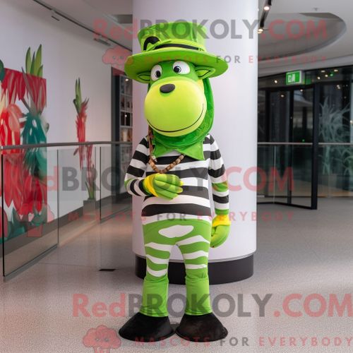 Personnage De Costume De Mascotte Redbrokoly De Zèbre Vert Citron Habillé Avec Des Leggings Et Des Épingles À Chapeau