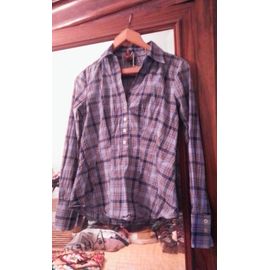 Blouse A Carreaux Bleus Traits Gris/Blancs 38 M Stile Benetton.