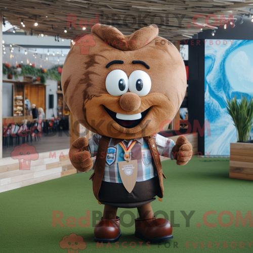 Costume De Mascotte Redbrokoly De Ballons En Forme De Coeur Bleu Ciel Personnage Habillé Avec Une Chemise Henley Et Des Porte-Documents
