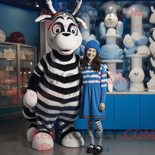 Costume De Mascotte Redbrokoly De Zèbre Bleu Habillé D Une Robe Droite Et De Bonnets