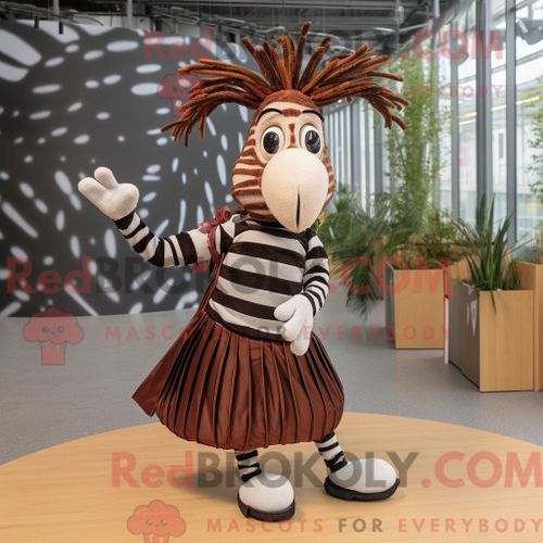 Costume De Mascotte Redbrokoly De Zèbre Rouille Personnage Habillé Avec Une Jupe Plissée Et Des Épingles À Cheveux