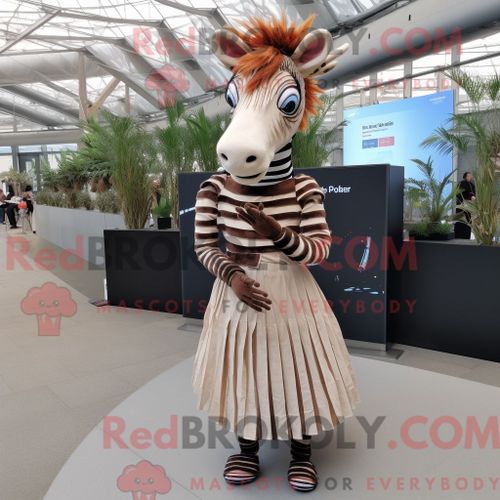Costume De Mascotte Redbrokoly De Zèbre Rouille Personnage Habillé Avec Une Jupe Plissée Et Des Épingles À Cheveux