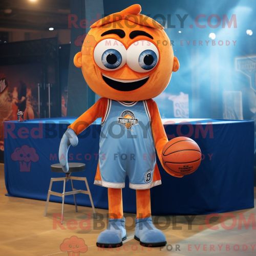Personnage De Costume De Mascotte Redbrokoly De Ballon De Basket-Ball Rouille Habillé Avec Un Short En Jean Et Des Épingles À Cravate
