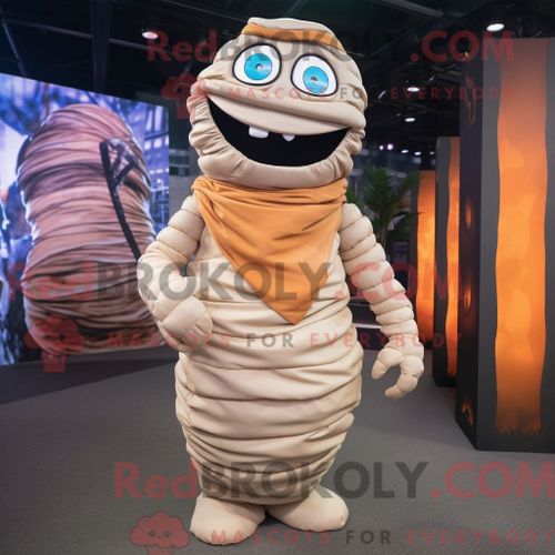 Costume De Mascotte Redbrokoly De Momie Pêche Personnage Habillé Avec Un Gilet Et Des Bretelles