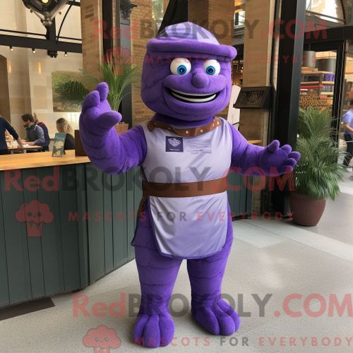 Costume Mascotte Redbrokoly De Falafel Violet Personnage Habillé Avec Un Rash Guard Et Des Bretelles