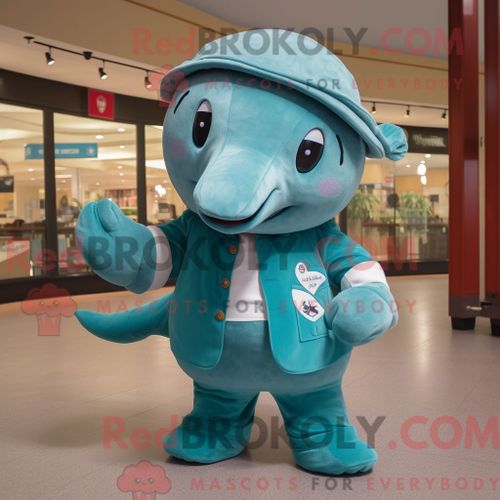 Costume Mascotte Redbrokoly De Piranha Bleu Ciel Habillé Avec Un Short De Course Et Des Ceintures