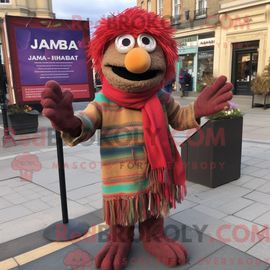 Personnage De Costume De Mascotte Redbrokoly De Jambalaya Habillé Avec Une Combishort Et Des Foulards