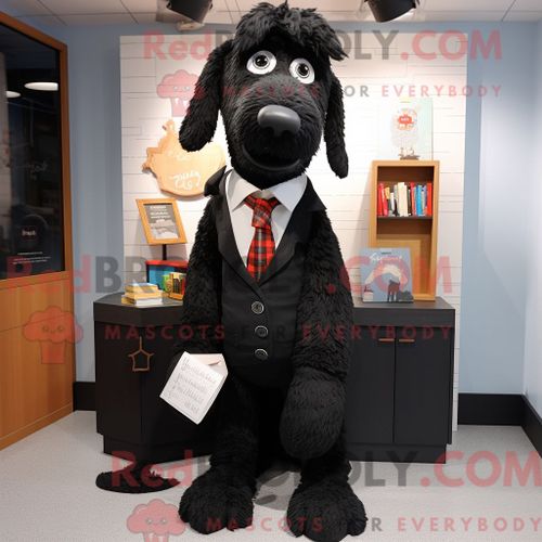 Costume Mascotte Redbrokoly De Chien Noir Habillé D Un Cardigan Et De Cravates