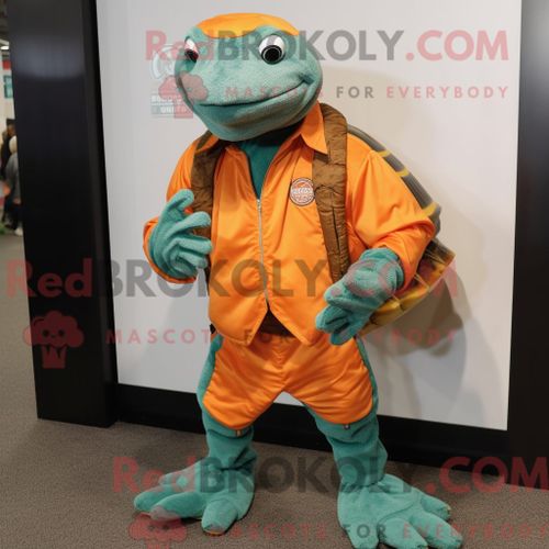 Personnage De Costume De Mascotte Redbrokoly De Tortue De Mer Rouille Habillé Avec Un Gilet Et Des Pinces À Chaussures