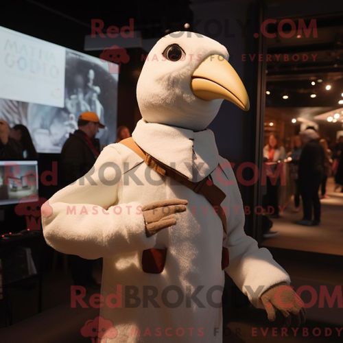 Costume Mascotte Redbrokoly D Albatros Crème Personnage Habillé Avec Un Col Roulé Et Des Bretelles