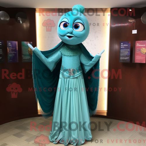 Personnage De Costume De Mascotte Redbrokoly De Fée Des Dents Sarcelle Habillé Avec Une Robe Fourreau Et Des Châles