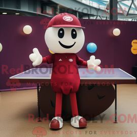 Personnage De Costume De Mascotte Redbrokoly De Table De Ping-Pong Marron Habillé Avec Une Jupe Circulaire Et Des Casquettes
