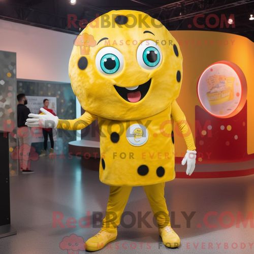 Costume Mascotte Redbrokoly De Pizza Jaune Personnage Habillé Avec Une Barboteuse Et Des Broches