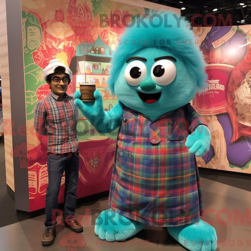 Costume Mascotte Redbrokoly De Bouquet De Fleurs Turquoise Habillé D Une Combishort Et De Montres Connectées